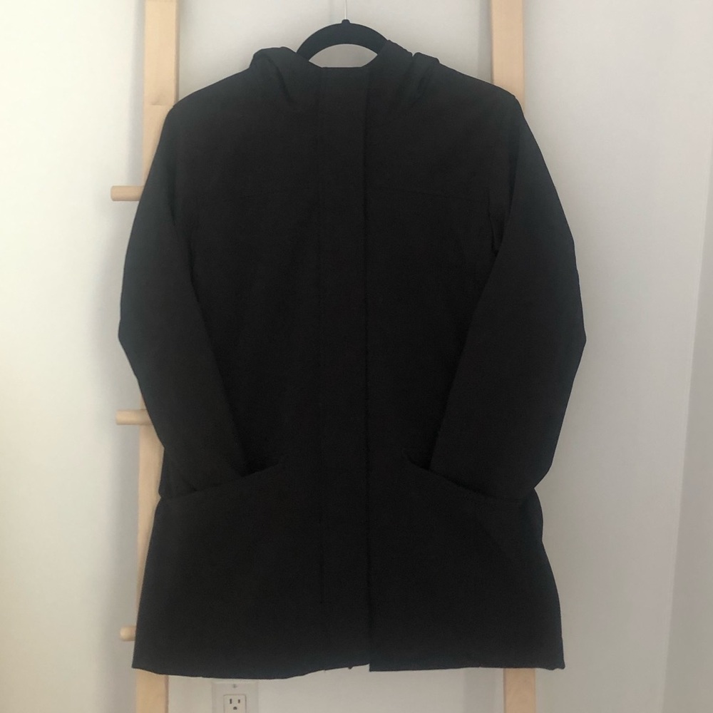 Joe fresh black hooded polyester jacket in medium